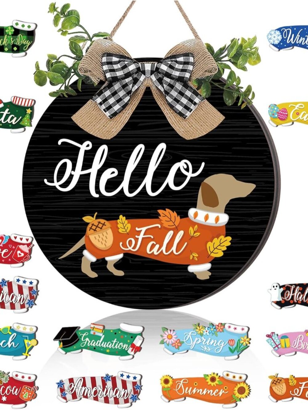 16 Pcs Seasonal Dachshund Front Door Sign,Charm Black Style